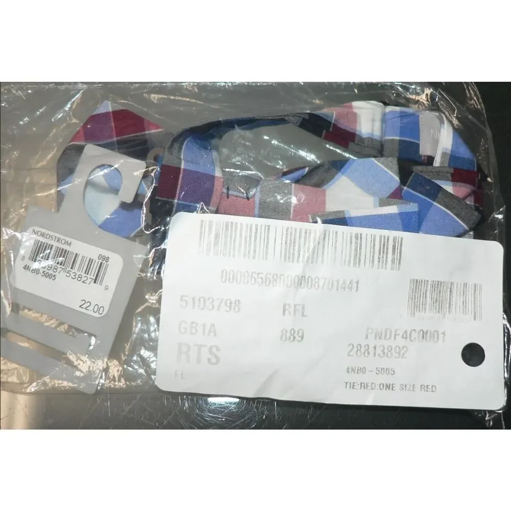Nordstrom Boys Pre-Tied Blaid Bow‎ Tie in Red Multi One Size MSRP $22